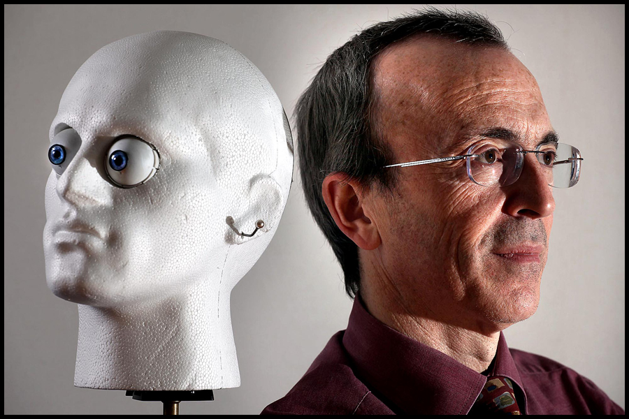 Professor Andrew Levy from Bristol with one of his model heads he has created which feature replica eyes and mouths to give trainee clinicians a dummy run before treating patients.