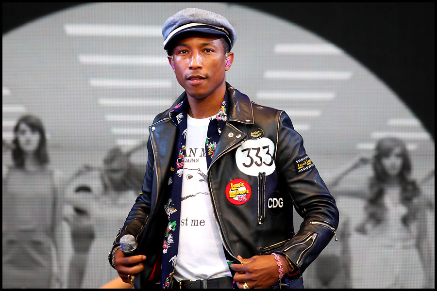 Pharrell Williams perform on the Pyramid Stage at the 2015 Glastonbury Festival.