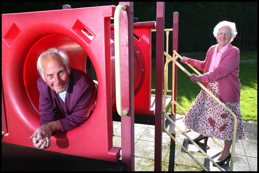 Flo and Jim Essex, youthfull pensioners from Yeovil, Somerset, who raise money for charity through various stunts. Commissioned by Chat Magazine.
