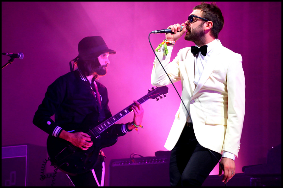 Tom Meighan (Lead Singer) & Sergio Pizzorno (Guitar) from Kasabian headline the 2014 Glastonbury Festival.