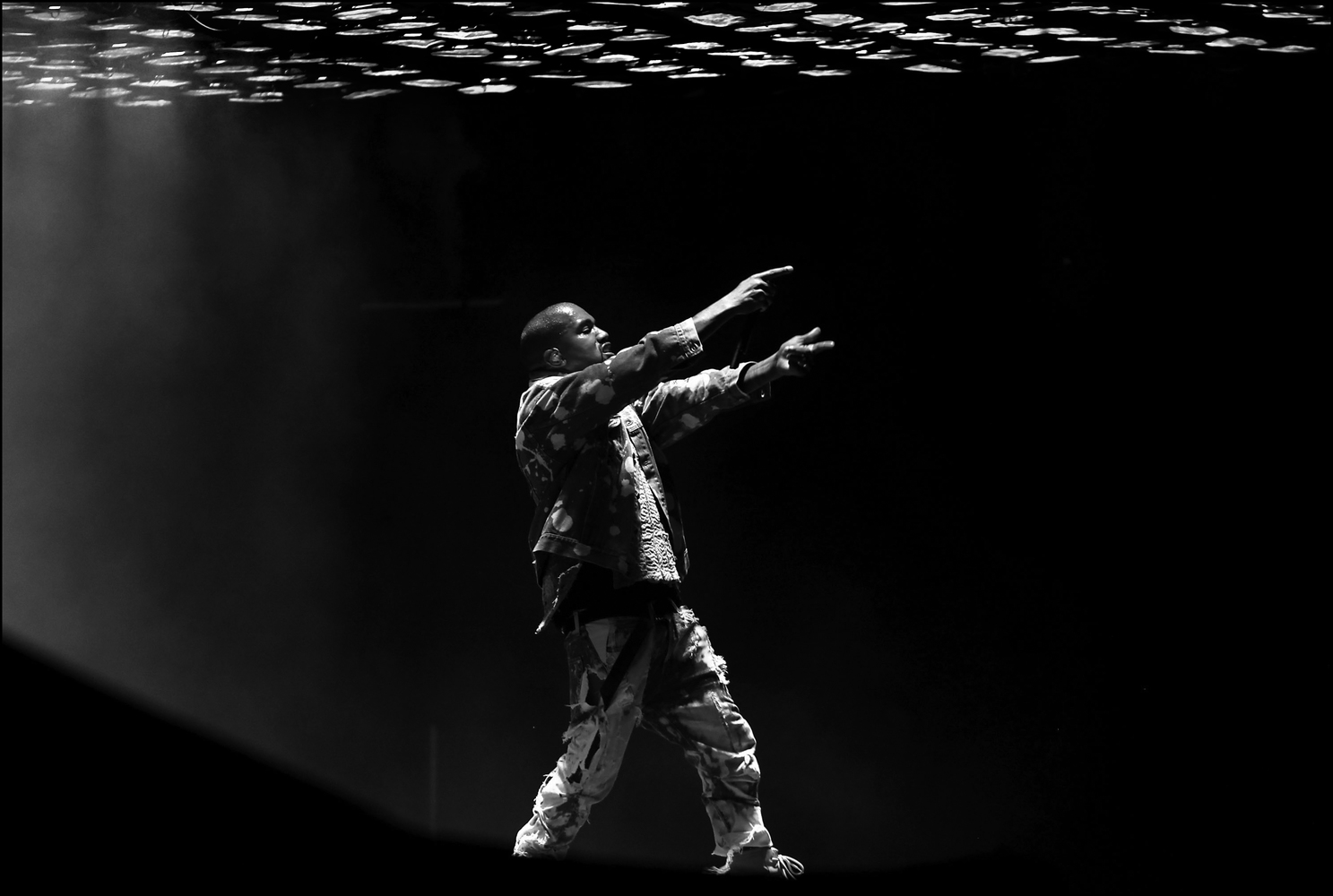 Kanye West, headlines the Pyramid Stage of the 2015 Glastonbury Festival.