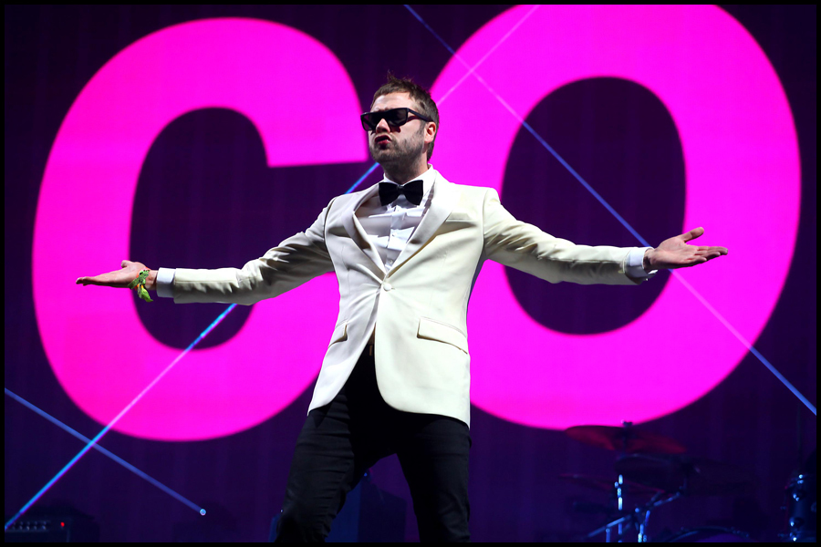 Tom Meighan (Lead Singer)  from Kasabian headline the 2014 Glastonbury Festival.