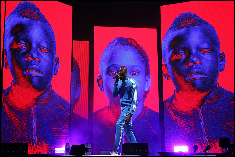 Stormzy performs on The Other Stage at the 2017 Glastonbury Festival.