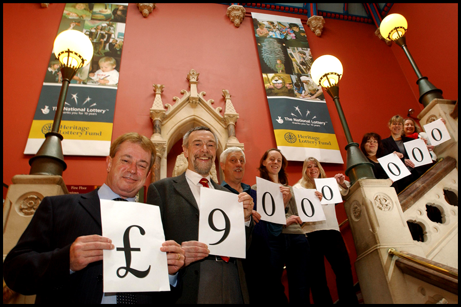 Cllr Barry McNamara (Front) with staff at Royal Albert Memorial Museum ,Exeter, which has been awarded 9 Million from the National Lottery. CLIENT: Exeter City Council.