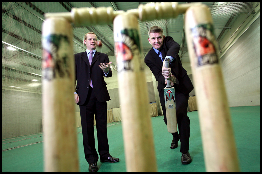 (L-R) Jeremy Browne (MP for Taunton) & Peter Bowler (Foot Anstey Solicitors & former captain of Somerset Cricket Club) pictured at the Somerset County Cricket Centre of Excellence. CLIENT: Foot Anstey.