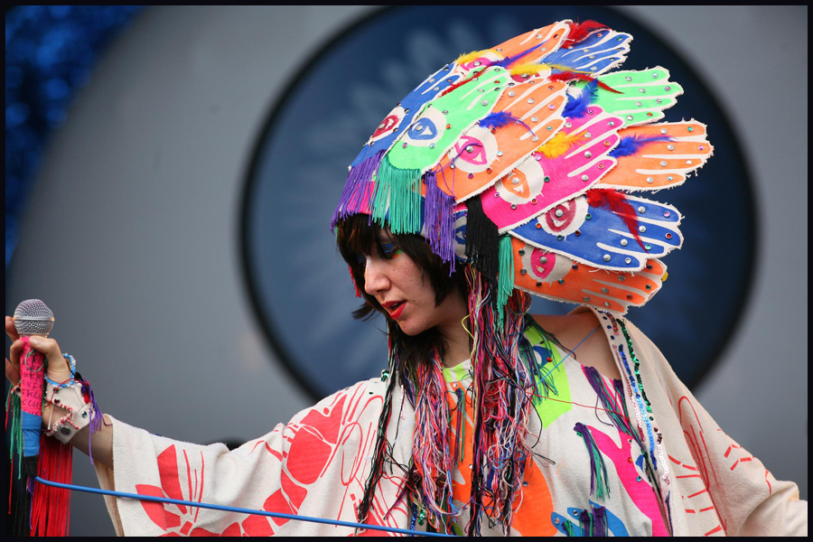 Karen O of the Yeah Yeah Yeahs on stage at the 2009 Glastonbury Festival.