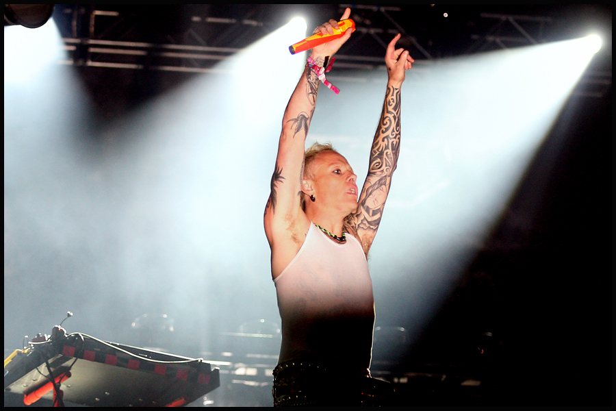 Keith Flint from The Prodigy headline the Other Stage at The 2009 Glastonbury Festival.
