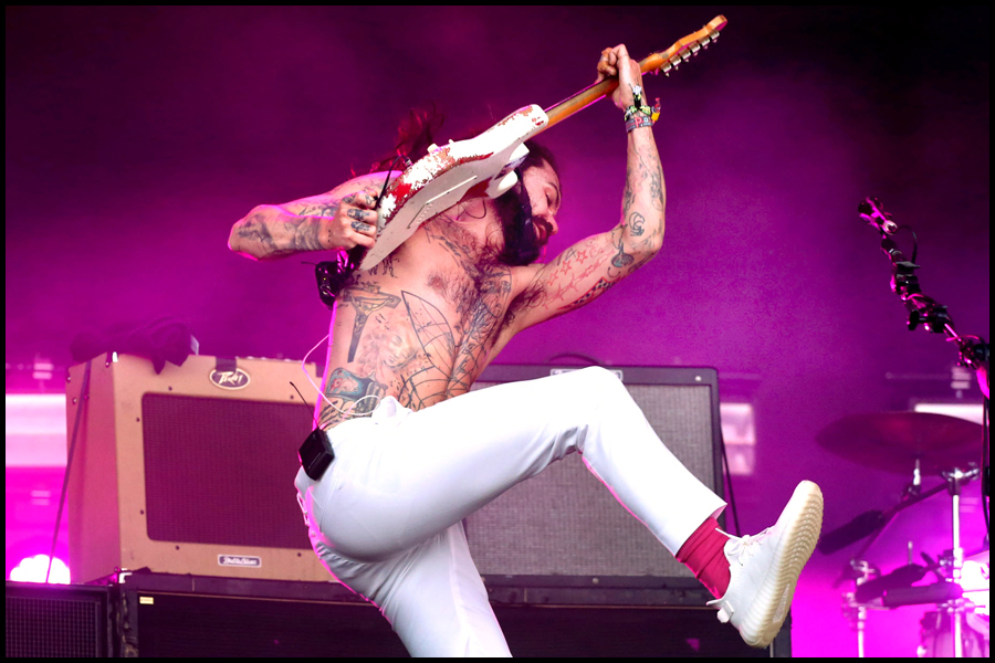 Simon Neil (Lead Singer & Guitarist) from Biffy Clyro perform on The Pyramid Stage at the 2017 Glastonbury Festival.