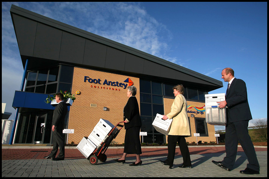 Staff help to move into the new Foot Anstey offices in Taunton, Somerset. CLIENT: Foot Anstey Solicitors.