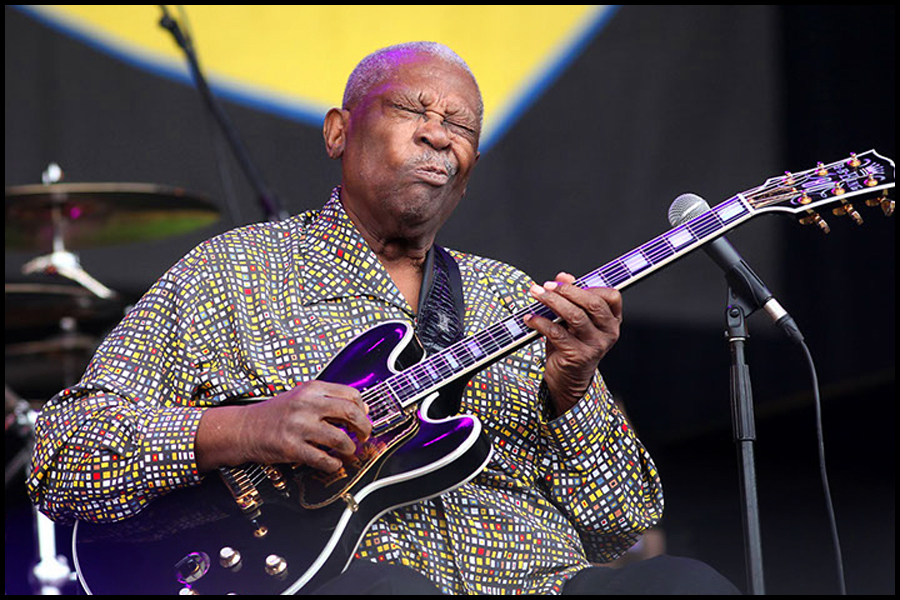 Blues legend BB King performs on the Pyramid Stage at the 2011 Glastonbury Festival.